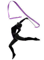 Rhythmic Gymnastics with ribbon woman silhouette