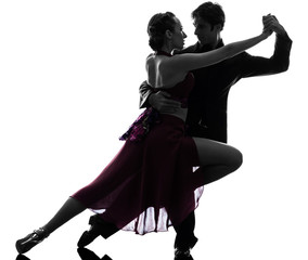 Fototapeta couple man woman ballroom dancers tangoing  silhouette obraz