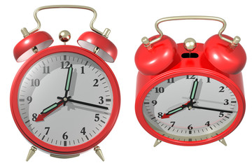 Red alarm clock - angle 3 and 4. 3d render