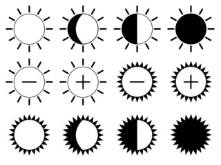 Set of brightness icons illustrated on white