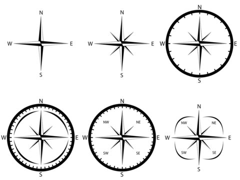 Set of compass illustrated on white