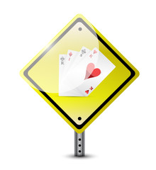 risk ahead. playing cards road sign concept