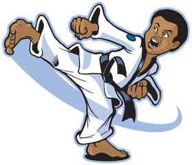 Boy Martial Artist Kicking Vector Clip Art © dolimac