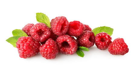 Raspberry with green leaf