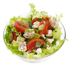 Lettuce with tomato, cucumber  and feta cheese