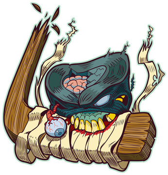 recommend clip art: Zombie Puck Biting Hockey Stick Vector Clip Art