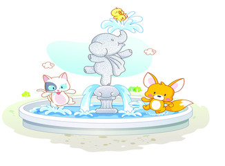 cute animals playing water