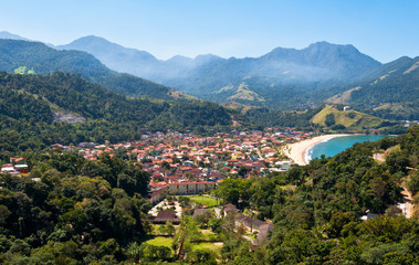 Fototapeta na wymiar Resort Town near Beach surrounded by Mountains in Brazil