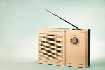 Retro radio photo on old vintage mint green background