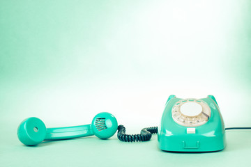 Retro mint green telephone photo for background