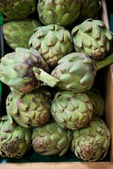 Obraz premium Grocery Store Bin Full of Fresh Green Artichokes