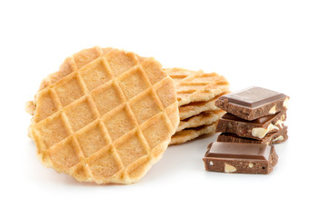Pile of sweet waffles and chocolate parts