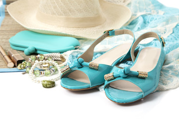 Female accessories with turquoise shoes