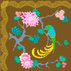 Fototapeta na wymiar vector background with ornament and parrot