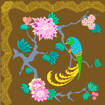 vector background with ornament and parrot