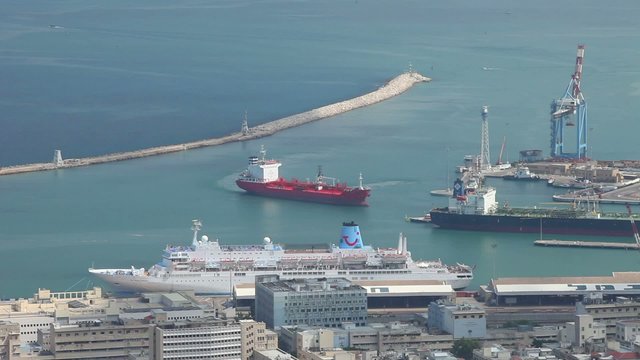 Ship is moored in the port of Haifa.