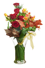 Floral bouquet of roses and lilies arrangement centerpiece isola