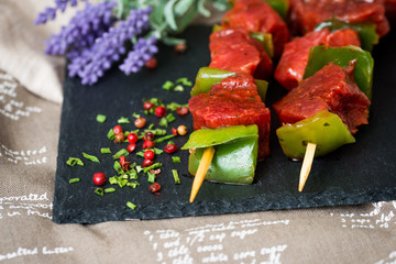 tasty meat and vegetables skewers