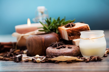 SPA concept: handmade soap with coffee beans, cinnamon and anise