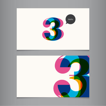 Business card template with number three