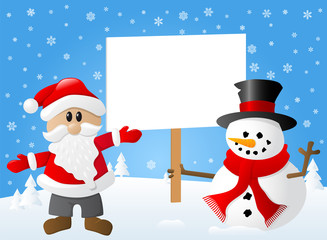 winterlicher Hintergrund mit Weihnachtsmann und Schneemann