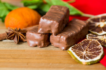 chocolate on brown napkin