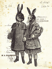 Fototapeta na wymiar Two Rabbits hand in hand