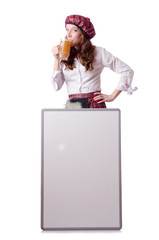 Scottish woman with board on white