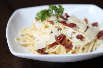 Spaghetti Carbonara with bacon and cheese