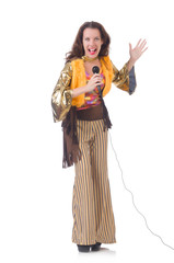 Woman in spanish clothing with mic