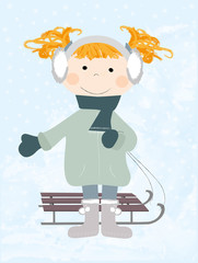 Smiling little girl in winter - vector illustration