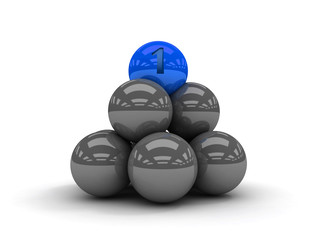 Pyramid. Blue ball on the top. Concept 3D illustration.