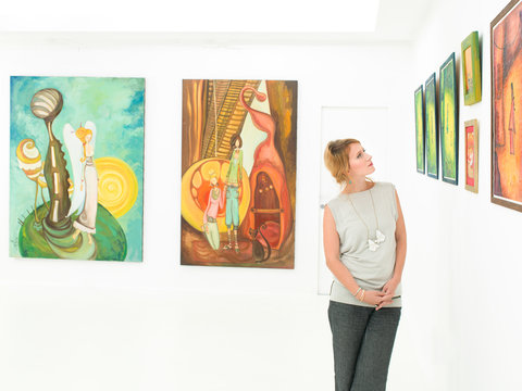 beautiful women at exhibition