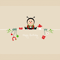 Ladybeetle & Symbols Beige Birthday Card Dots