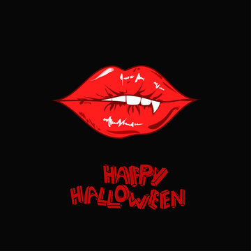 Happy Halloween Poster With Vampire Lips