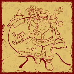 Fototapeta na wymiar Vintage Christmas card with Santa Claus