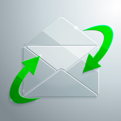 Glass Icon of Open Envelope with Arrows