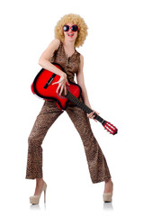 Young singer with afro cut and guitar