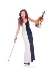 Young girl with violin on white