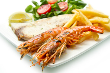 gamberoni e filetto di pesce spada alla griglia