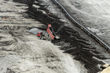 Coal mining in an open pit