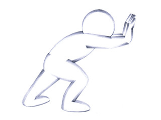 handmade pencil drawing of a figure push something