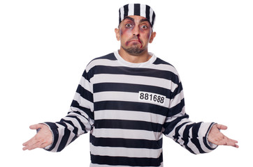 Prisoner with bad bruises on white