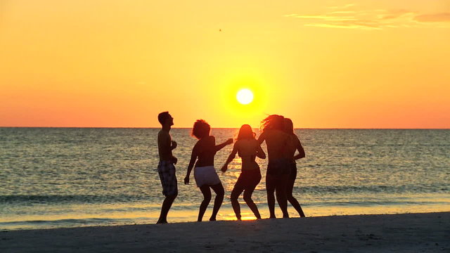 Group Teenage Vacation Friends Enjoying Time Beach