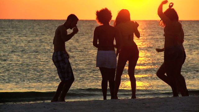 Teenagers Silhouette Dancing Beach Sunset