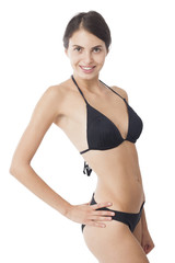 Fototapeta premium Amazing brunette posing in black bikini