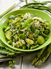 risotto with asparagus zucchinis and green beans,vegetarian food