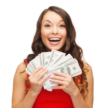 woman in red dress with us dollar money