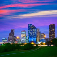 Fototapeten Houston Texas modern skyline at sunset twilight from park © lunamarina