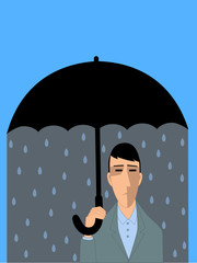 Depression. Man under umbrella